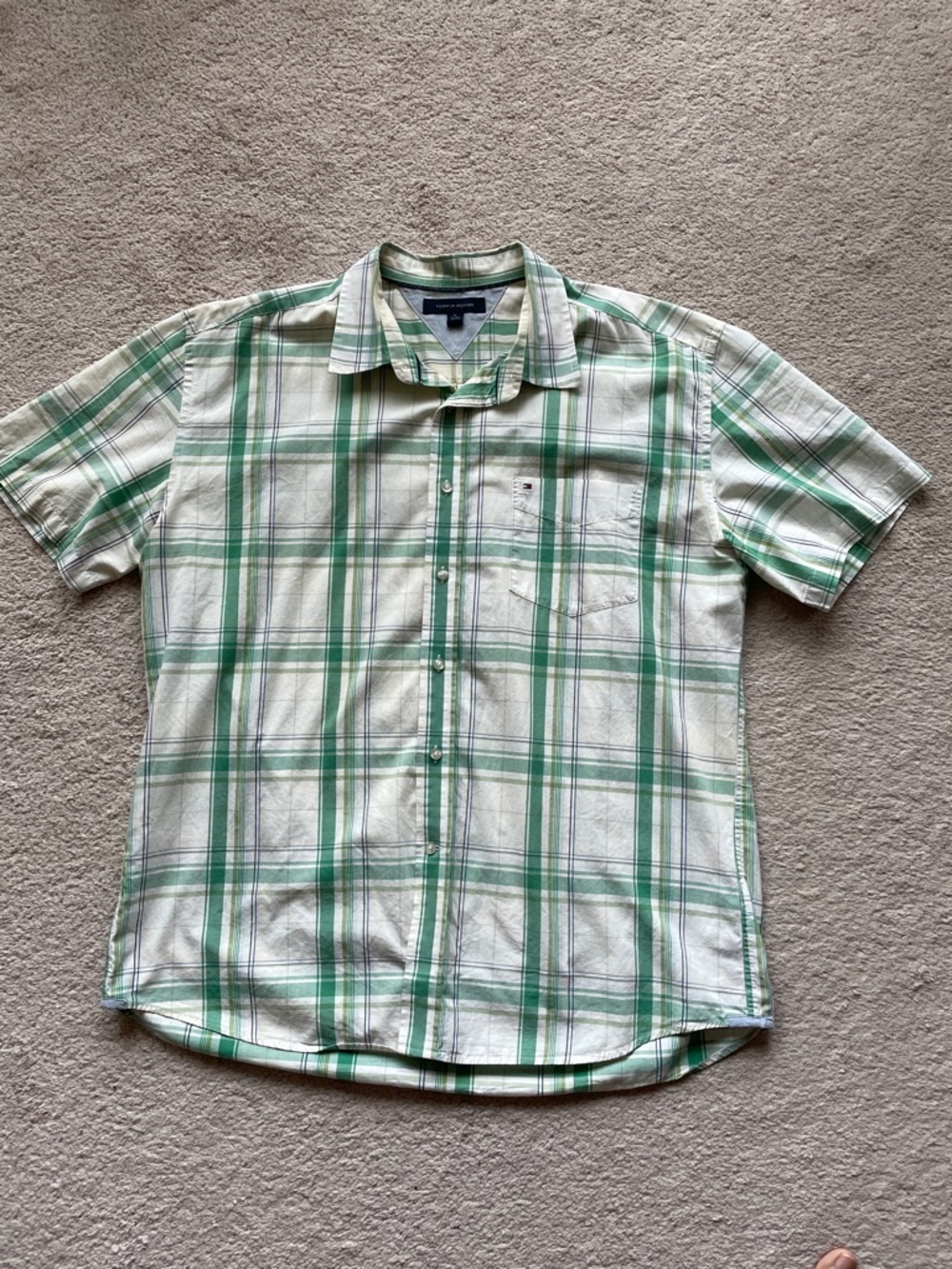 Tommy Hilfiger Short-Sleeve Plaid Button-Down Shirt - Green & White